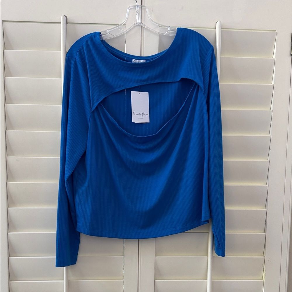 Love, Fire Vibrant Blue Long Sleeve Top